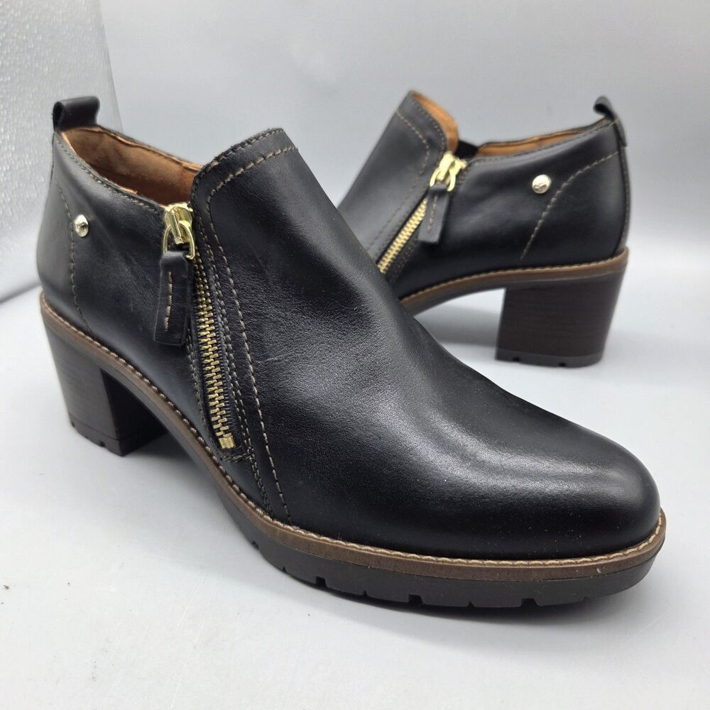 Pikolinos Llanes women ankle boots Zip black Leather  heel Booties 7.5 / 38 new